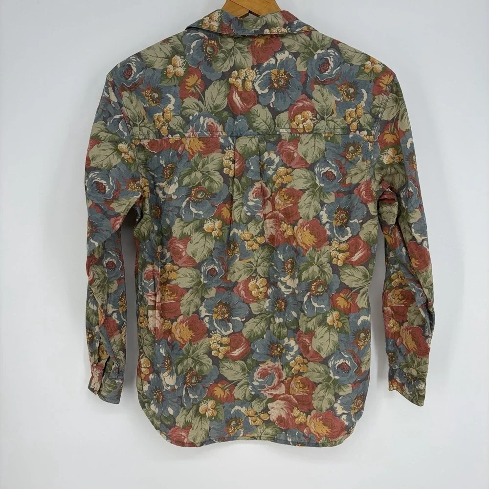 Vtg 90s Lizwear Floral Button-Up Shirt Petite P Cotton Liz Claiborne Cottagecore